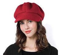 Sumolux Béret Newsboy pour femme - Casquette en laine - Classique - Automne - Printemps - Hiver, Rouge, Taille unique