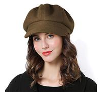 Sumolux Béret Newsboy pour femme, casquette en laine française, classique automne, printemps, hiver, marron, Taille unique