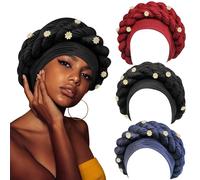 Sumotia Lot de 3 bandeaux africains pour femmes noires, turban torsadé, turban africain, couvre-chef pour femmes noires, Balck, bleu profond, bordeaux, taille unique