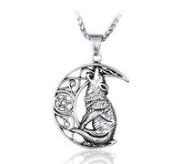 Sumpgle Acier inoxydable lune loup hurlant pendentif classique Euro Punk Style collier Cadeau pour hommes Choix de bijoux