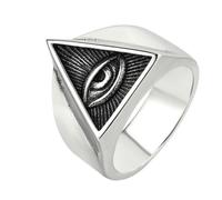 Sumpgle Bague en acier titane œil maçonnique pour homme - Design triangle vintage - Symbole gothique - Bijou unique pour homme - Accessoire pour homme - À porter au quotidien, 12