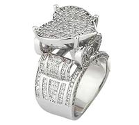 Sumpgle Bague Hip Hop Love Heart Zircon Pleine Couverture Complète Accents Cristal Bande Ouverte Réglable Vintage Bijoux Délicat Style Urbain Cadeau, 9