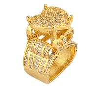 Sumpgle Bague Hip Hop Love Heart Zircon Pleine Couverture Complète Accents Cristal Bande Ouverte Réglable Vintage Bijoux Délicat Style Urbain Cadeau, 5
