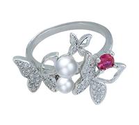 Sumpgle Bague nœud en perles de culture avec micro-serti de zircones cubiques fantaisistes - Cadeau vintage pour femme, 6