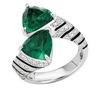 Sumpgle Bague réglable Art déco vert émeraude avec détails texturés et gemme vert foncé, Set of 4