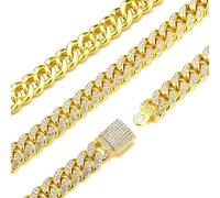 Sumpgle Chaîne cubaine avec fermoir à boucle de 12 mm de large - Cristal - Cadeau pour homme, 18 inch/45 cm