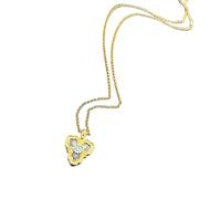 Sumpgle Collier avec pendentif trèfle italien vintage baroque filigrane gravé en dentelle bicolore bijoux or pour femme