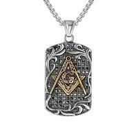 Sumpgle Collier pendentif franc-maçon vintage Bijoux en acier titane pour hommes avec zircone cubique Accessoire de style rétro unique