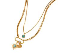 Sumpgle Collier superposé en acier titane avec pendentif géométrique en forme de U en forme de goutte et étoile à huit pointes, bijou bohème unisexe