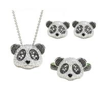 Sumpgle Ensemble de bijoux Panda noir doré zircon réglable avec pendentif et boucles d'oreilles sur le thème des animaux