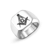 Sumpgle Européen Américain En Acier Inoxydable Hommes Bague Franc-Maçon Double Tête Aigle Chevalière Simple Lettre G Bande D’acier Titane