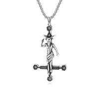 Sumpgle Européen et américain Vintage Style diable Satan chèvre Croix inversée titane acier collier niche personnalité pendentif