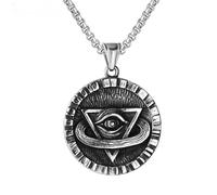 Sumpgle Franc-maçon Oeil Omniscient Titane Acier Médaillon Collier Vintage Design Cosmique Hommes Gros Bijoux En Acier Inoxydable