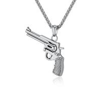 Sumpgle Hip hop revolver modèle pendentif collier en acier inoxydable or/argent/noir Accessoire de mode pour homme Bijoux uniques