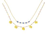 Sumpgle INS Collier bohème en acier titane avec œil bleu éléphant arbre de vie double couche accessoire tendance unique