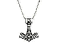 Sumpgle Mode masculine en acier inoxydable Viking Mjolnir pendentif style européen et américain Collier en acier titane rune triangulaire d’Odin