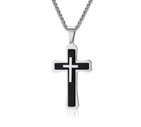 Sumpgle Trois couches Titane Acier Croix Collier Personnalité Homme Pull Chaîne 3D Pendentif Bijoux Européen et Américain Mode Tendance
