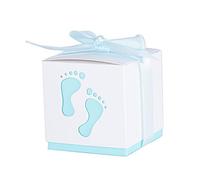 Sumshy 50 Pcs Boîte à Dragées Bonbonières Bapteme avec Empreinte Mignonne, Boîte à faveurs avec Ruban 'Baby Footprint' - Bonbons au Chocolat Bon Cadeau boîte de Cadeau pour Mariage, fête, Communion