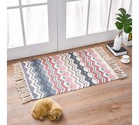 Sumshy Chic Tapis berbère Ethnique Motif esthétique, 60x90cm Antiderapant Tapis Chambre, Tapis Lavable en Coton avec Exquis Gland, Tapis de décoration pour Chambre Bain Salon Cuisine (2 pièces)