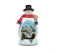 Sumsoctober Décoration de Noël en résine Père Noël bonhomme de neige avec lumières LED et train en mouvement - Décoration de vacances musicale à collectionner - Décoration d'intérieur festive