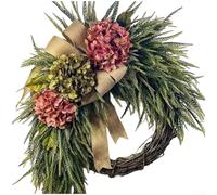 Sumsoctober Guirlande de fleurs d'hortensia avec thème rural et nœuds, fabriquée en plastique pour décoration murale ou de porte dans un style rustique (A)