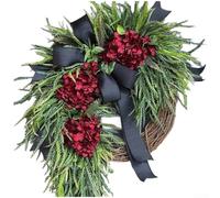 Sumsoctober Guirlande de fleurs d'hortensia avec thème rural et nœuds, fabriquée en plastique pour décoration murale ou de porte dans un style rustique (B)