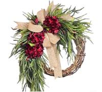 Sumsoctober Guirlande de fleurs d'hortensia avec thème rural et nœuds, fabriquée en plastique pour décoration murale ou de porte dans un style rustique (D)