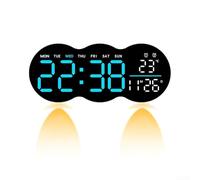 Sumsoctober Horloge murale numérique LED avec télécommande, affichage de la température, semaine, date, lumière d'ambiance multicolore, 10 niveaux de luminosité (bleu)