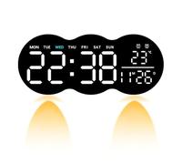 Sumsoctober Horloge murale numérique LED avec télécommande, affichage de la température, semaine, date, lumière d'ambiance multicolore, 10 niveaux de luminosité (blanc)