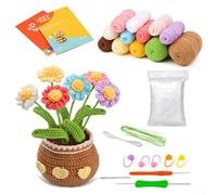 Sumsoctober Kit de fleurs au crochet tout en un avec tutoriels étape parfait pour les nouveaux artisans, kit de crochet pour débutants, kit d'apprentissage complet du crochet famille de fleurs