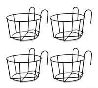Sumsoctober Lot de 4 supports de fleurs ronds à suspendre avec double crochets - Fer robuste, revêtement antirouille, sans outils à suspendre sur des balustrades, supports décoratifs pour plantes