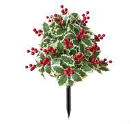 Sumsoctober Piquet de Noël artificiel en forme de baies rouges pour terrasse et jardin, décoration extérieure, avec fruits en EVA et feuilles en tissu de soie avec piquet