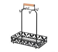 Sumsoctober Porte-tasses à café en métal avec plateau de rangement pour capsules - 4 crochets de cuisine avec poignée en bois - Organiseur moderne pour tasses, sachets de thé (rectangulaire)