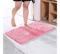 Sumsoctober Tapis de bain antidérapant et absorbant avec tissu chenille et dos antidérapant en TPR, tapis rectangulaire conçu pour éviter les chutes et garder les sols secs (rose)