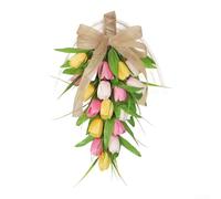Sumsoctober Tulipes artificielles en forme de larme pour décoration de la maison avec nœud rustique en toile de jute pour porte d'entrée, mur, porche à suspendre, 45 cm (jaune)