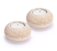 SUMTree 2pcs bougeoirs en travertin bougeoir à Chauffe-Plat,Bougeoir en marbre Fait Main pour Table Basse,Beige (7x4cm)