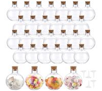 SUMTree 30pcs petites bouteilles de sable en plastique flacons de potion avec bouchon de liège et 5 mini entonnoirs pour art décoratif, huile essentielle, décorations de fête (150ml, boule)