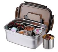 SUMTree Boîte à goûter en acier inoxydable avec compartiments hermétiques avec couvercle portable avec 6 boîtes à collation rondes, boîtes de conservation pour réfrigérateur, boîte à goûter pour fête
