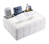 SUMTREE Boîte à Mouchoir en PU Cuir Rectangulaire Distributeur de mouchoirs avec 3 Compartiments Organisateur de Bureau pour télécommande (Blanc)
