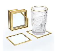 SUMTree Dessous de verre carré en verre doré avec support, Sous Verre