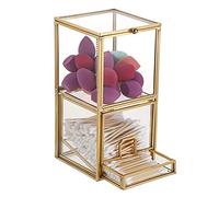 SUMTree Organiseur de maquillage en verre doré à deux étages pour boules de coton et cotons-tiges
