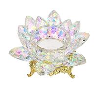 SUMTree Photophore en forme de fleur de lotus en cristal avec base dorée pour la maison, le bureau, la table de mariage, AB coloré