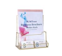 SUMTree Porte-brochure en verre doré avec porte-cartes de visite | Support de présentation pour brochures, dépliants, magazines, menus, affiches, pour hôtel, bureau