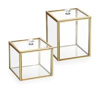 SUMTree Qtip Lot de 2 distributeurs de boules de coton en verre doré avec couvercle, pour coton-tige de salle de bain avec poignée en cristal, bocal de rangement en verre pour coiffeuse de cuisine et