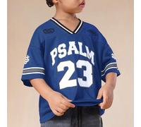 SUMWON Maillot de baseball oversize pour garçons, style Psaume 23, imprimé graphique, manches courtes, col en V, maille pour un look décontracté et en vacances 6Y,7Y,4Y,5YLettresPolyester