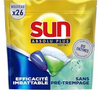 SUN - Absolu Plus Pastilles Lave-Vaisselle Tout en 1 Bio-Enzymes - 26 Capsules - sans prétrempage - tablettes imbattables sur les taches tenaces
