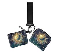 Sun and Moon Lot de 2 portefeuilles fins et portables avec fermeture éclair et dragonne pour femme Motif carte de tarot fluo, Carte de tarot néon soleil et lune, 1 size, Impression artistique