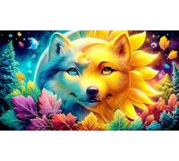 Sun-and-Moon-Loup-Fantasy-Art Puzzle 1000 Pièces pour Adultes - en Carton Recyclé pour la Décoration 38x52cm/1000pcs
