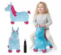 sun baby Animal Sauteur Gonflable, Jouet Enfant 1 an pour l'intérieur et l'extérieur, Design Ergonomique, Pompe Manuelle Incluse (Licorne Bleu et Rose)