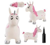 sun baby Animal Sauteur Gonflable, Jouet Enfant 1 an pour l'intérieur et l'extérieur, Design Ergonomique, Pompe Manuelle Incluse (Licorne Blanche et Rose)